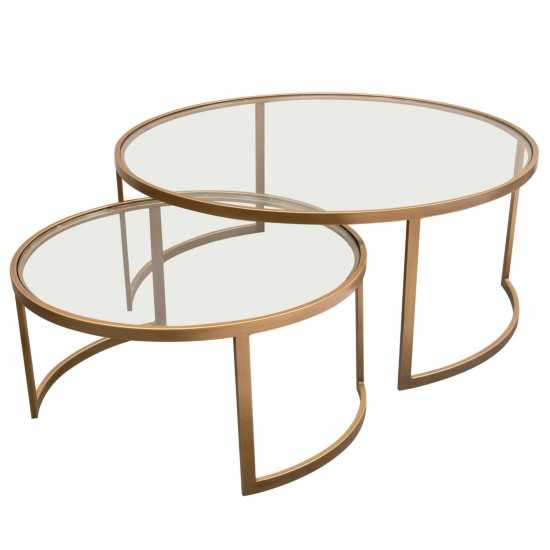 Lane 2PC Round Nesting Set in Brushed Gold Frame w/ Clear Tempered Glass Tops by Diamond Sofa