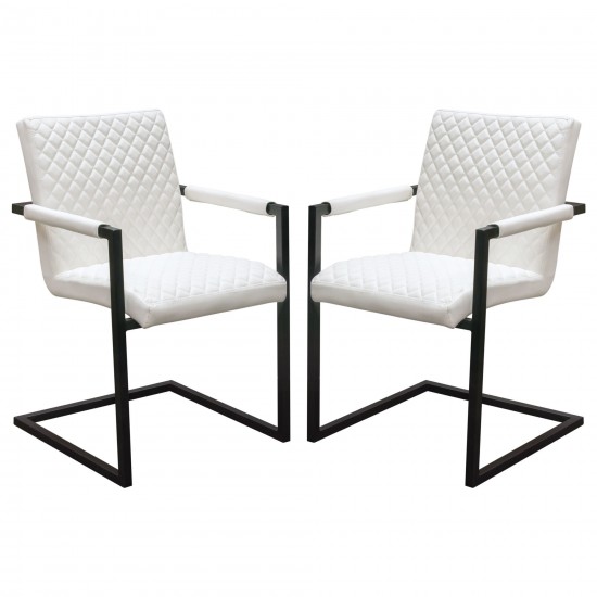 Nolan 2-Pack Dining Chairs in White Diamond Tufted Leatherette on Charcoal Powder Coat Frame by Diamond Sofa