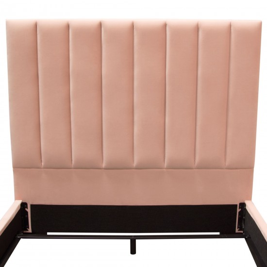 Venus Vertical Channel Tufted Queen Bed in Blush Pink Velvet by Diamond Sofa