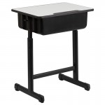 Student Desk with Grey Top and Adjustable Height Black Pedestal Frame