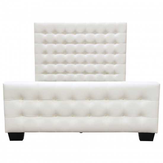 Zen Tufted Queen Bed with Oversized Footboard in White Leatherette by Diamond Sofa