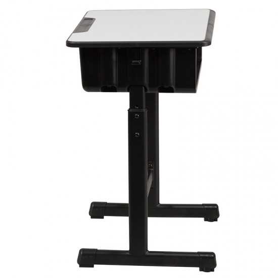 Student Desk with Grey Top and Adjustable Height Black Pedestal Frame