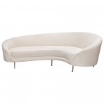 Celine Curved Sofa with Contoured Back in Light Cream Velvet and Gold Metal Legs by Diamond Sofa