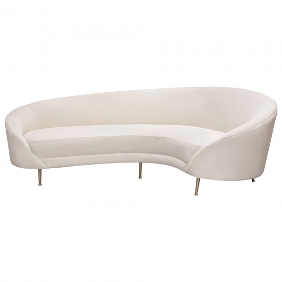 Celine Curved Sofa with Contoured Back in Light Cream Velvet and Gold Metal Legs by Diamond Sofa