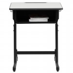 Student Desk with Grey Top and Adjustable Height Black Pedestal Frame