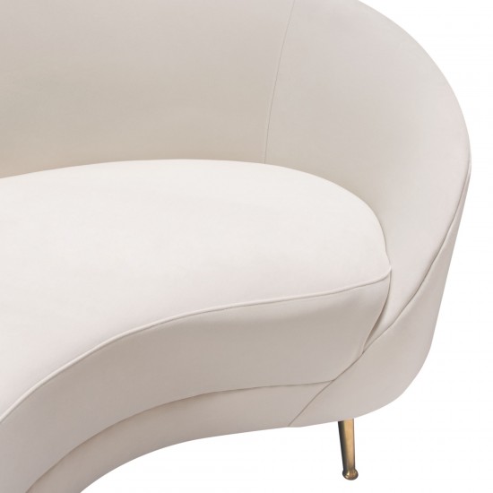 Celine Curved Sofa with Contoured Back in Light Cream Velvet and Gold Metal Legs by Diamond Sofa