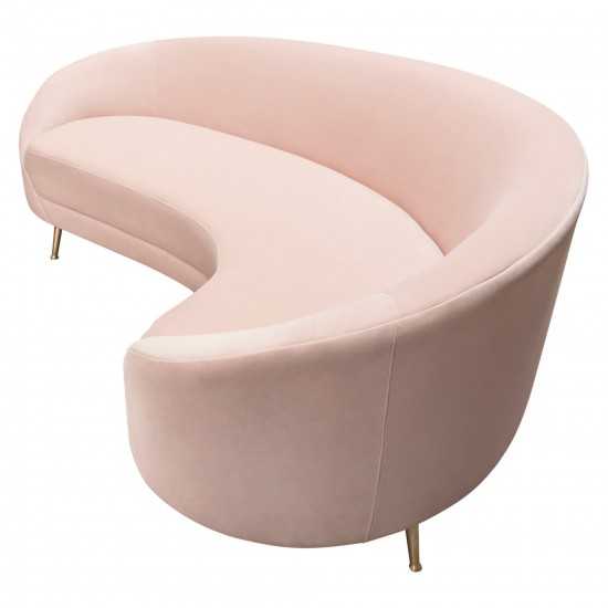 Celine Curved Sofa with Contoured Back in Blush Pink Velvet and Gold Metal Legs by Diamond Sofa