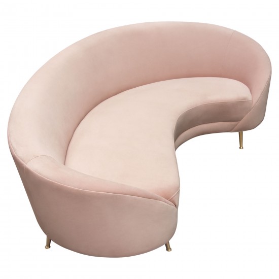 Celine Curved Sofa with Contoured Back in Blush Pink Velvet and Gold Metal Legs by Diamond Sofa