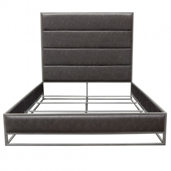 Empire Eastern King Bed in Weathered Grey PU with Hand brushed Silver Metal Frame by Diamond Sofa