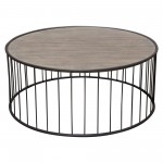 Gibson 38" Round Cocktail Table with Grey Oak Finished Top and Metal Base by Diamond Sofa