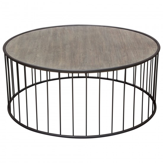 Gibson 38" Round Cocktail Table with Grey Oak Finished Top and Metal Base by Diamond Sofa