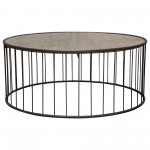 Gibson 38" Round Cocktail Table with Grey Oak Finished Top and Metal Base by Diamond Sofa