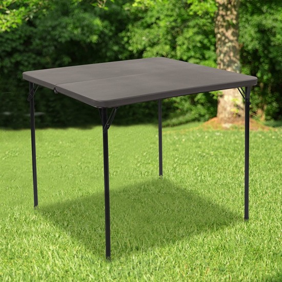 2.83-Foot Square Bi-Fold Dark Gray Plastic Folding Table with Carrying Handle