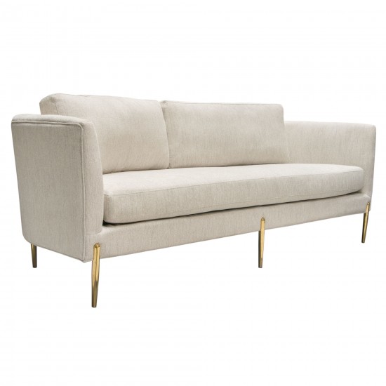 Lane Sofa in Light Cream Fabric with Gold Metal Legs by Diamond Sofa