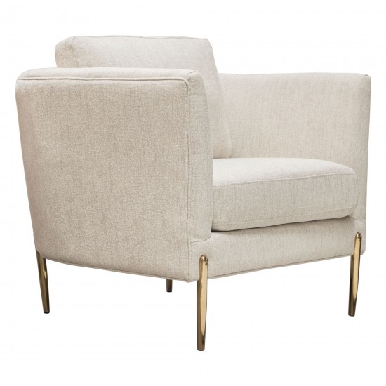 Lane Chair in Light Cream Fabric with Gold Metal Legs by Diamond Sofa