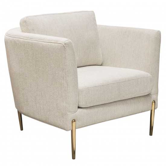 Lane Chair in Light Cream Fabric with Gold Metal Legs by Diamond Sofa