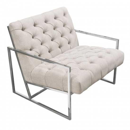 Luxe Accent Chair in Light Tweed Tufted Fabric with Polished Stainless Steel Frame by Diamond Sofa