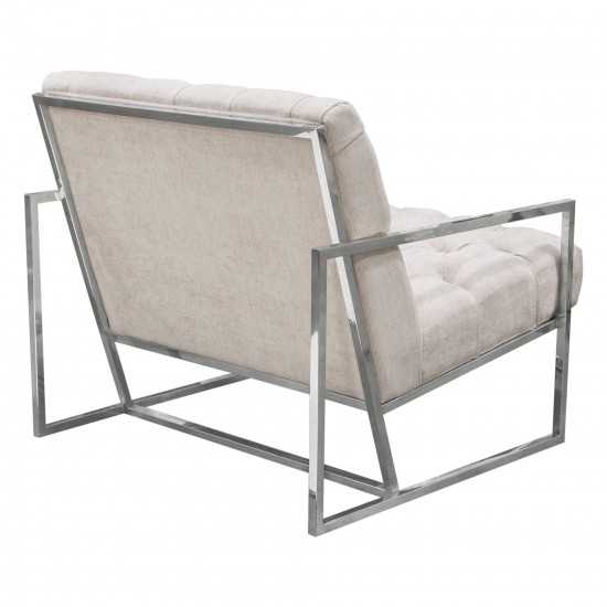 Luxe Accent Chair in Light Tweed Tufted Fabric with Polished Stainless Steel Frame by Diamond Sofa