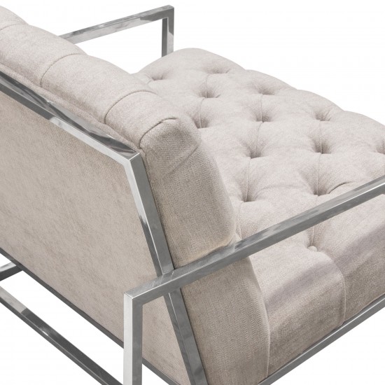 Luxe Accent Chair in Light Tweed Tufted Fabric with Polished Stainless Steel Frame by Diamond Sofa