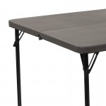 2.83-Foot Square Bi-Fold Dark Gray Plastic Folding Table with Carrying Handle