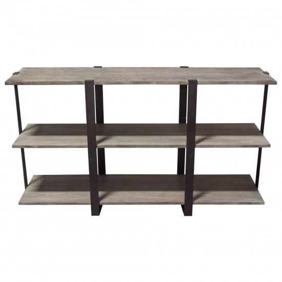 Sherman 59" 3-Tiered Shelf Unit in Grey Oak Finish with Iron Supports by Diamond Sofa