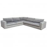 Envy 3PC Sectional in Platinum Grey Velvet with Tufted Outside Detail and Silver Metal Trim by Diamond Sofa