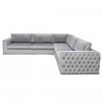 Envy 3PC Sectional in Platinum Grey Velvet with Tufted Outside Detail and Silver Metal Trim by Diamond Sofa