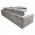 Envy 3PC Sectional in Platinum Grey Velvet with Tufted Outside Detail and Silver Metal Trim by Diamond Sofa