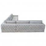 Envy 3PC Sectional in Platinum Grey Velvet with Tufted Outside Detail and Silver Metal Trim by Diamond Sofa