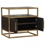 Empire 2-Door End Table in Dark Brown Veneer w/ Hand brushed Gold Metal Frame by Diamond Sofa