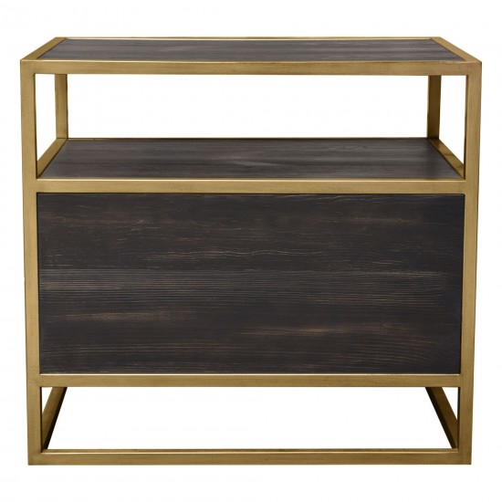 Empire 2-Door End Table in Dark Brown Veneer w/ Hand brushed Gold Metal Frame by Diamond Sofa