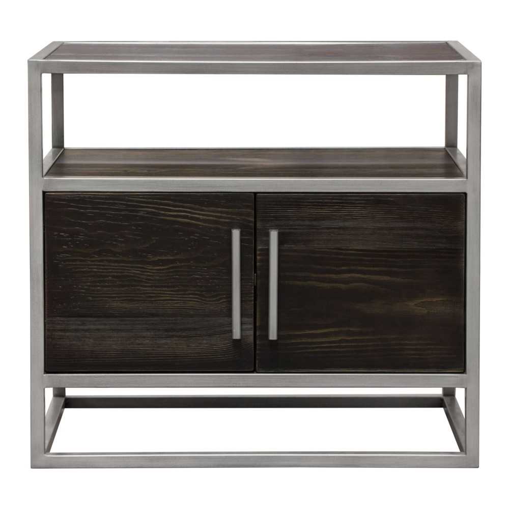 Empire 2-Door End Table in Dark Brown Veneer w/ Hand brushed Silver Metal Frame by Diamond Sofa