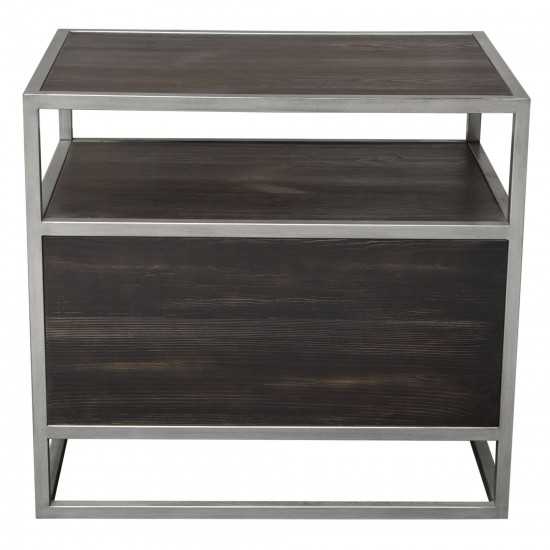 Empire 2-Door End Table in Dark Brown Veneer w/ Hand brushed Silver Metal Frame by Diamond Sofa