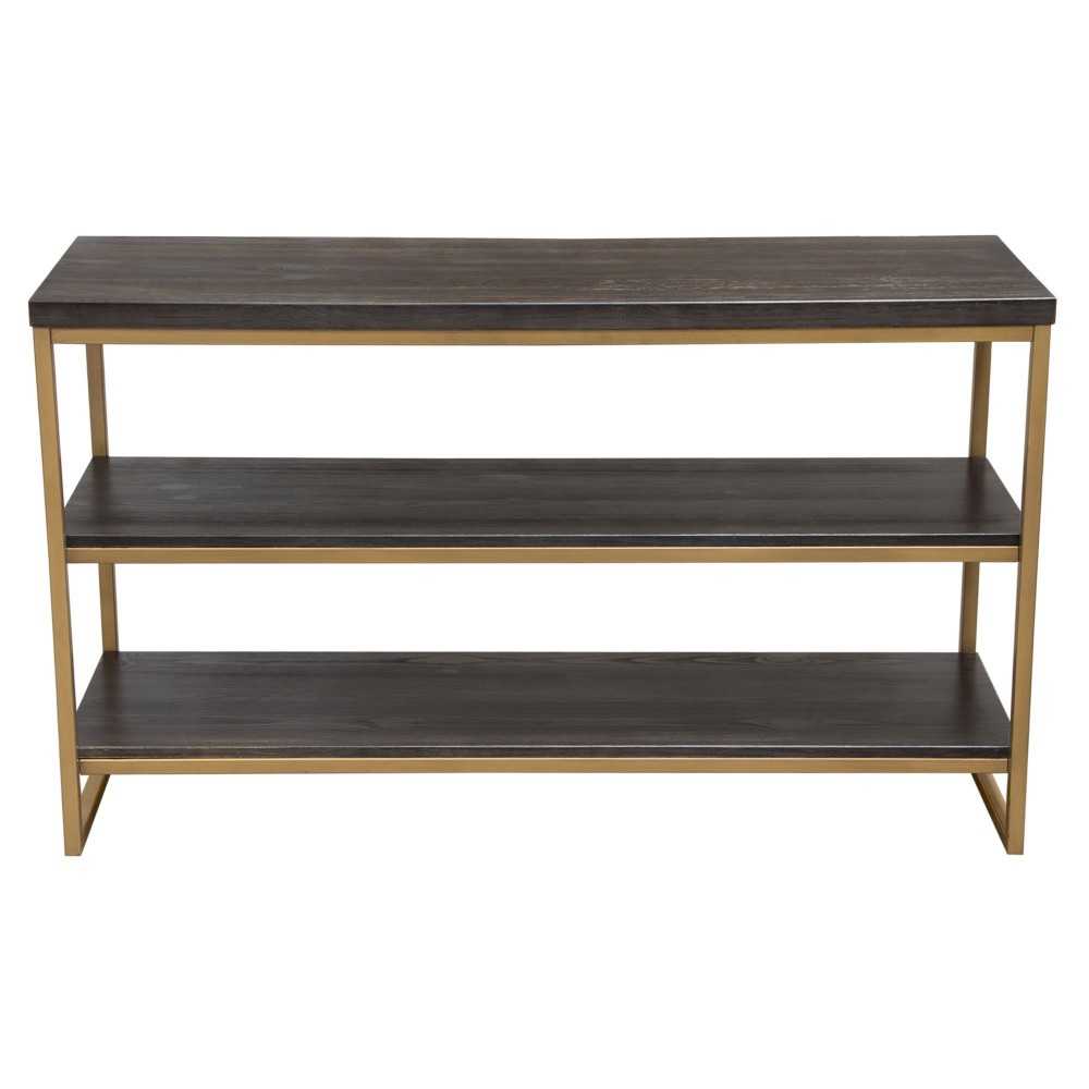 Empire 3-Tier Console Shelf in Dark Brown Veneer w/ Hand brushed Gold Metal Frame by Diamond Sofa