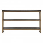 Empire 3-Tier Console Shelf in Dark Brown Veneer w/ Hand brushed Gold Metal Frame by Diamond Sofa