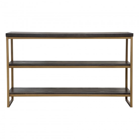 Empire 3-Tier Console Shelf in Dark Brown Veneer w/ Hand brushed Gold Metal Frame by Diamond Sofa