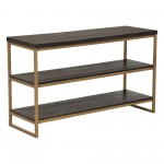 Empire 3-Tier Console Shelf in Dark Brown Veneer w/ Hand brushed Gold Metal Frame by Diamond Sofa