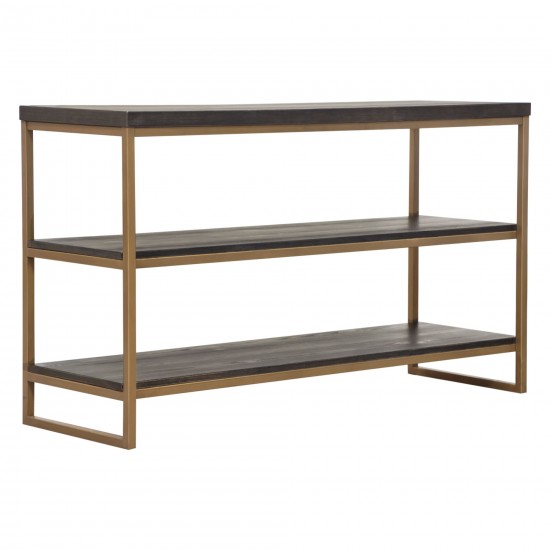 Empire 3-Tier Console Shelf in Dark Brown Veneer w/ Hand brushed Gold Metal Frame by Diamond Sofa