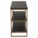 Empire 3-Tier Console Shelf in Dark Brown Veneer w/ Hand brushed Gold Metal Frame by Diamond Sofa