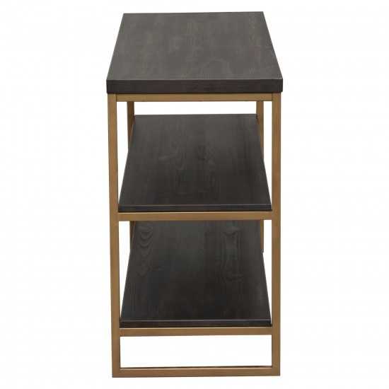 Empire 3-Tier Console Shelf in Dark Brown Veneer w/ Hand brushed Gold Metal Frame by Diamond Sofa