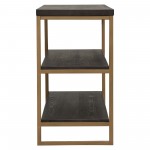 Empire 3-Tier Console Shelf in Dark Brown Veneer w/ Hand brushed Gold Metal Frame by Diamond Sofa