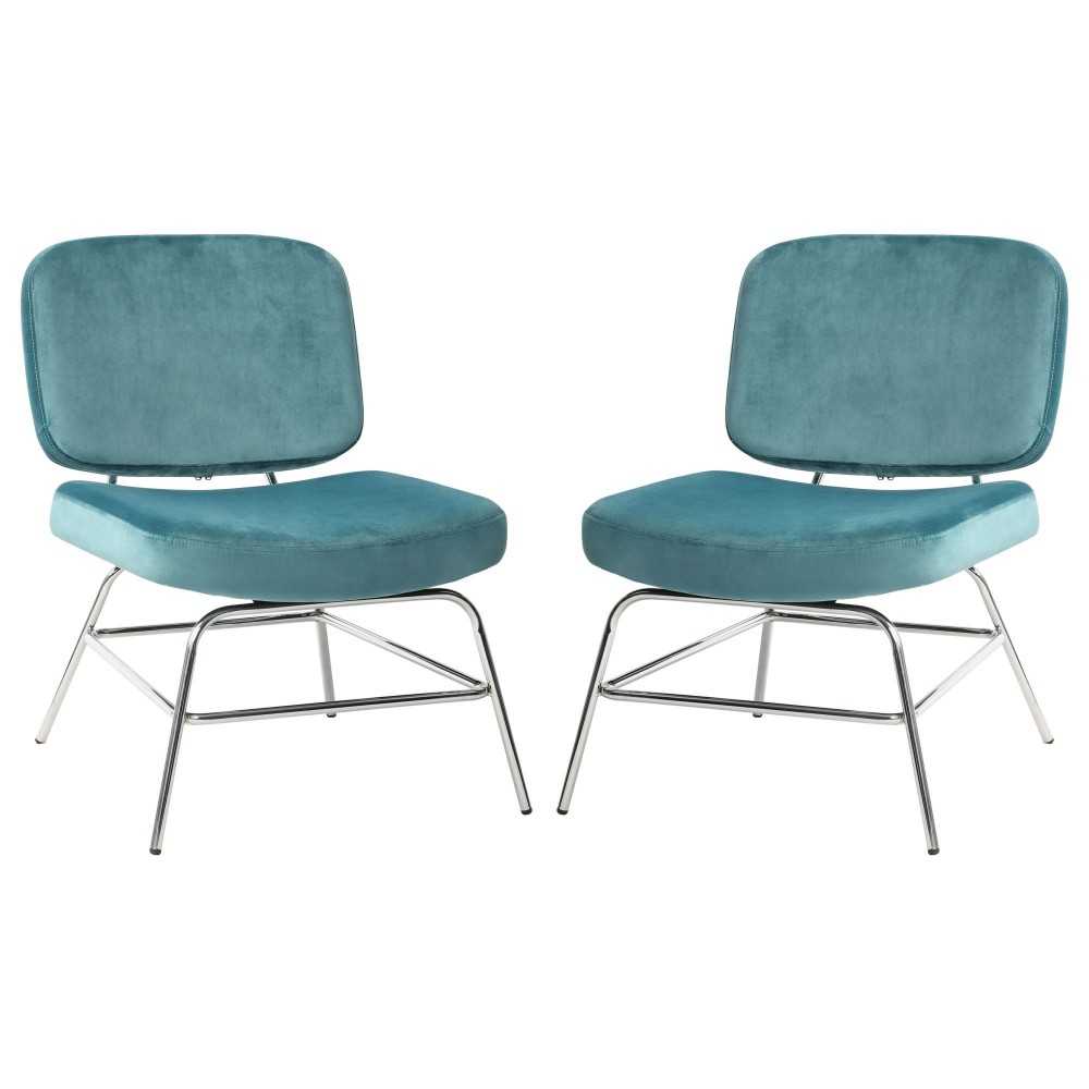 Hanna Set of (2) Accent Chairs in French Blue Velvet with Chrome Legs by Diamond Sofa