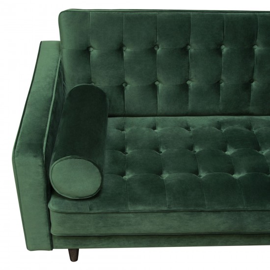 Juniper Tufted Sofa in Hunter Green Velvet with (2) Bolster Pillows by Diamond Sofa