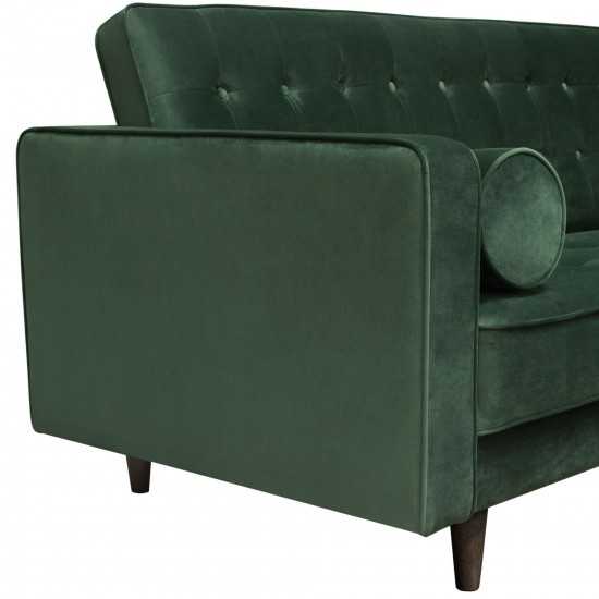 Juniper Tufted Sofa in Hunter Green Velvet with (2) Bolster Pillows by Diamond Sofa