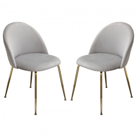 Lilly Set of (2) Dining Chairs in Grey Velvet w/ Brushed Gold Metal Legs by Diamond Sofa