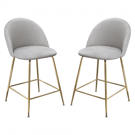 Lilly Set of (2) Counter Height Chairs in Grey Velvet w/ Brushed Gold Metal Legs by Diamond Sofa