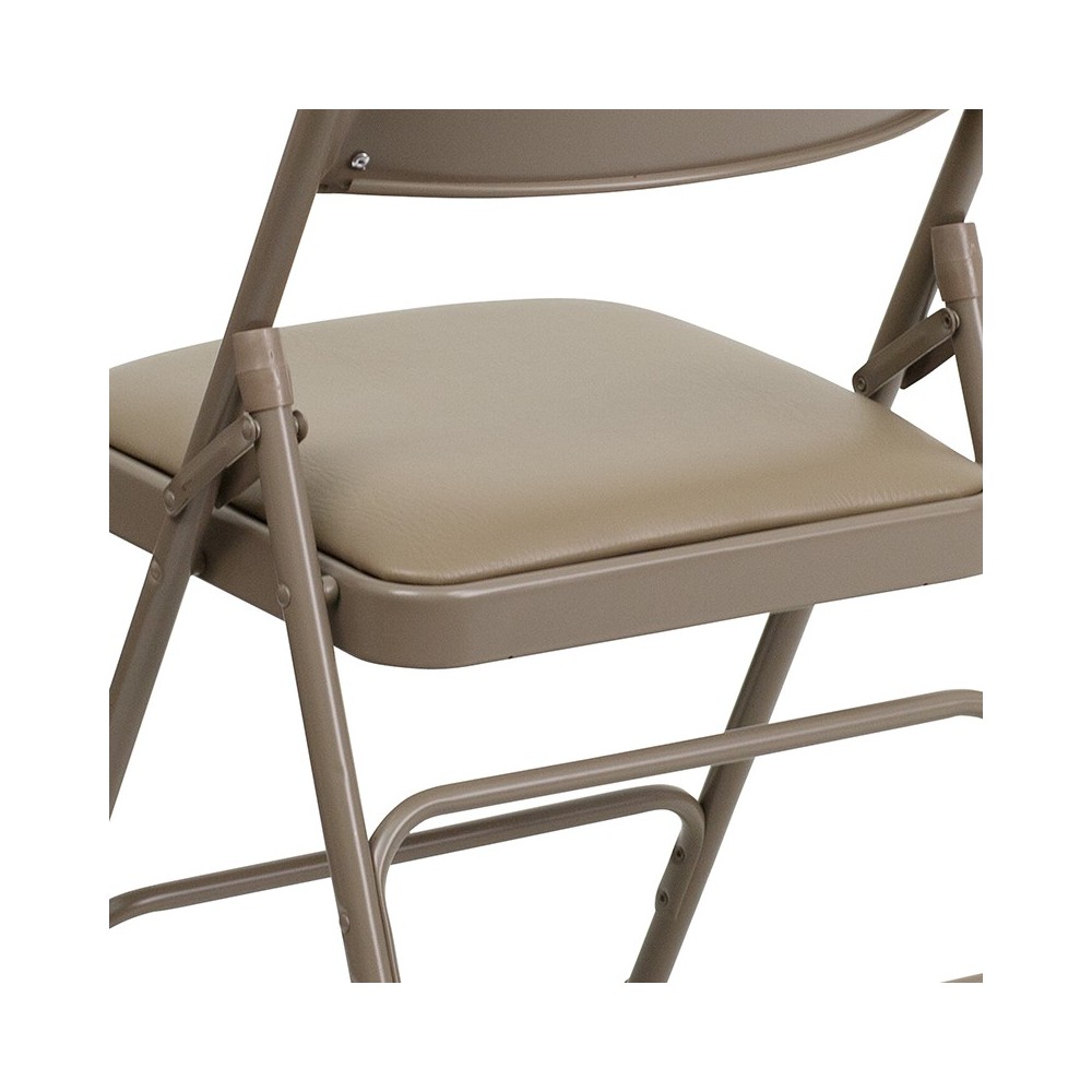 HERCULES Series Curved Triple Braced & Double Hinged Beige Vinyl Metal