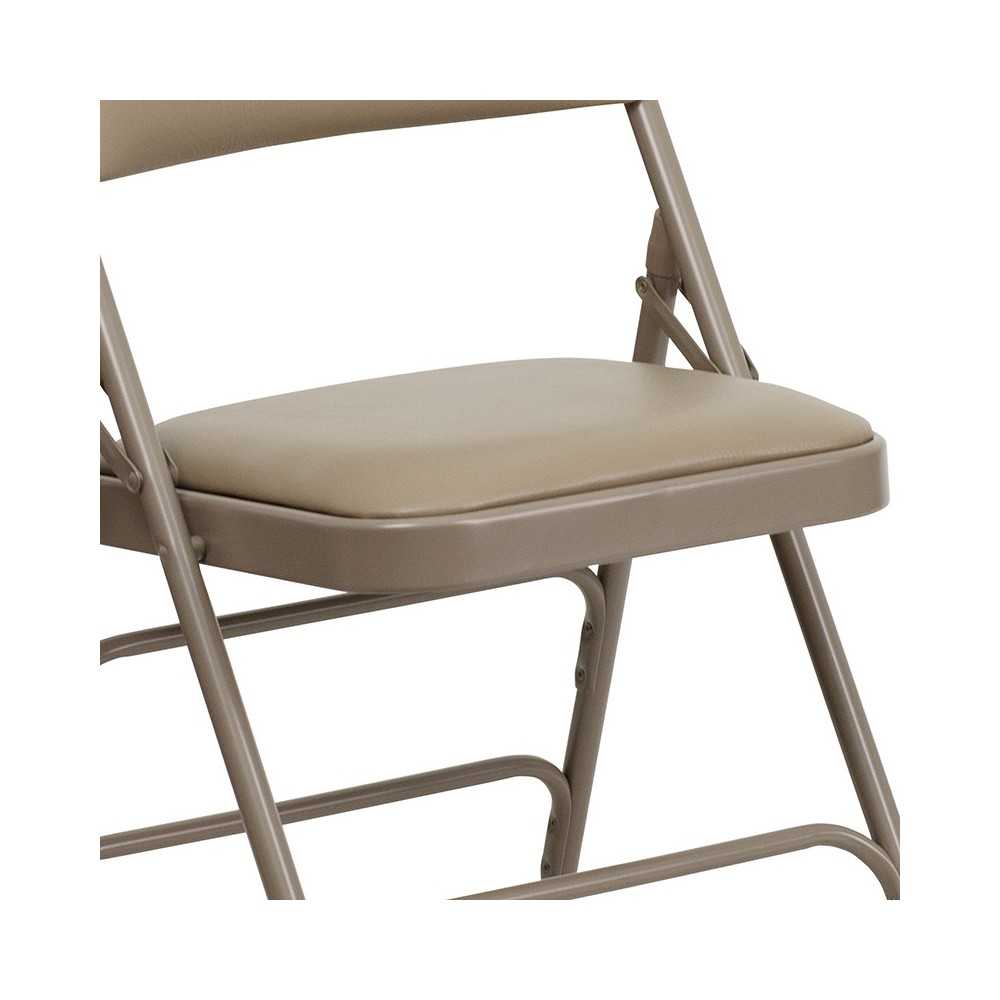 HERCULES Series Curved Triple Braced & Double Hinged Beige Vinyl Metal