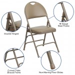 Ultra-Premium Triple Braced Beige Vinyl Metal Folding Chair with Easy-Carry Handle