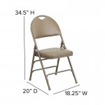 Ultra-Premium Triple Braced Beige Vinyl Metal Folding Chair with Easy-Carry Handle